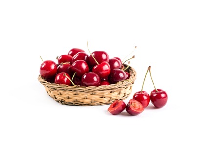 Nice and juicy cherries on a white backgroundの写真素材