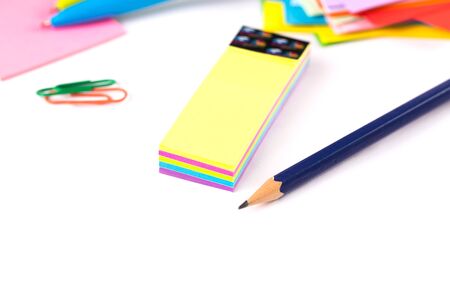 School and office accessories on white backgroundの写真素材