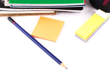 School and office accessories on white background
