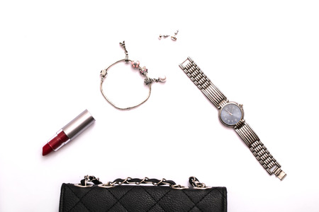 Fashion accessories on white backgroundの写真素材