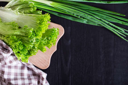Lettuce and green onion on the Boards. Cookingの写真素材
