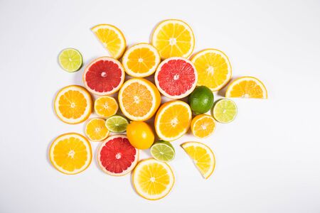 Citrus background. Assorted fresh citrus fruitの写真素材