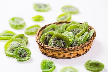 Dried kiwi isolated on white backgroundの写真素材