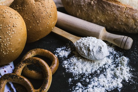 Bread border on dark backgroundの写真素材