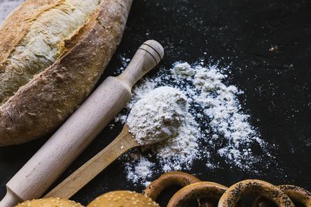 Bread border on dark backgroundの写真素材