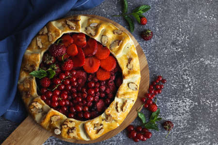 Homemade baking. Pie with red berries.の写真素材