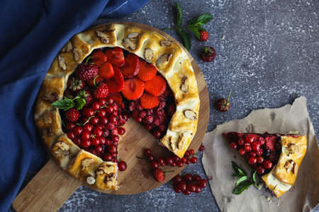Homemade baking. Pie with red berries.の写真素材