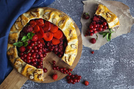 Homemade baking. Pie with red berries.の写真素材