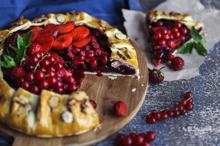 Homemade baking. Pie with red berries.の写真素材
