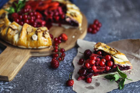 Homemade baking. Pie with red berries.の写真素材
