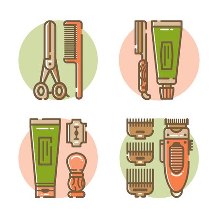 Set of the barber tools. Line art style.のイラスト素材
