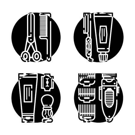 Set of the barber tools. Line art style.のイラスト素材