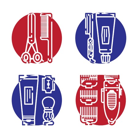 Set of the barber tools. Line art style.のイラスト素材