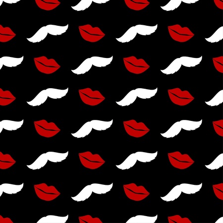 Retro pattern with mustache and kissing lipsのイラスト素材