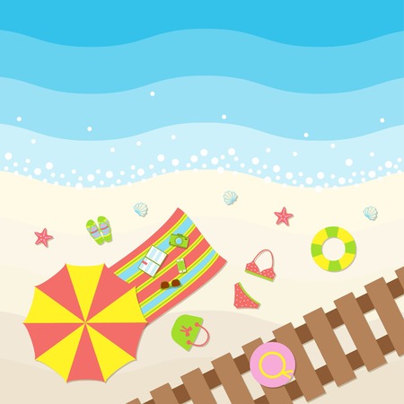 Vector illustration of the flat beach design. Top view.のイラスト素材