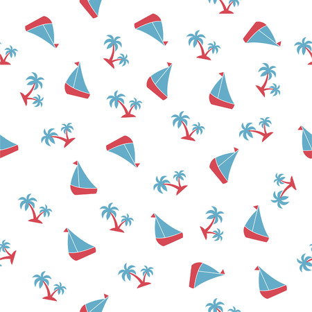 Summer seamless pattern with palms and boatsのイラスト素材