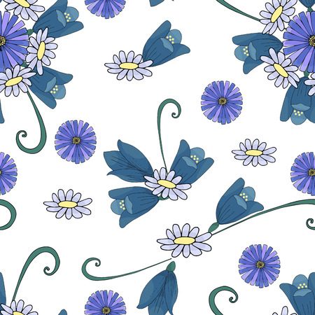 seamless pattern with wild flowers in the style of the doodleのイラスト素材