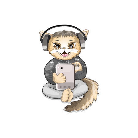 character cat listening to music from your smartphoneのイラスト素材