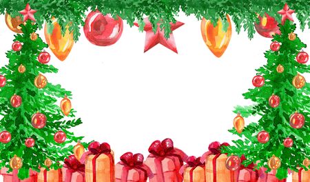 Doodle style watercolor illustration. New Year 2020. frame with place for textの写真素材