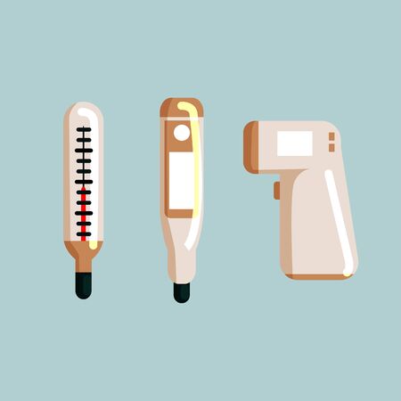 set of thermometers of different generations and principles of action isolated on white backgroundのイラスト素材