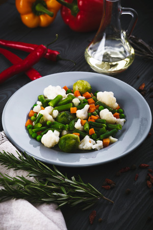 Delicious, delicious mix of vegetables on the plate. View from above. Close-upの写真素材