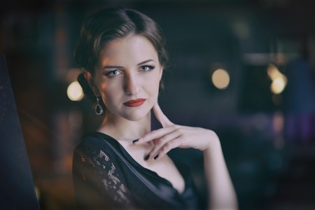 beautiful young woman. Retro fashion styleの写真素材