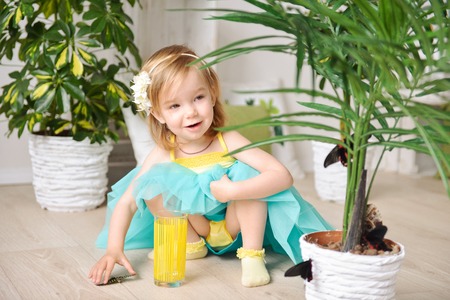 little girl with a butterflyの写真素材