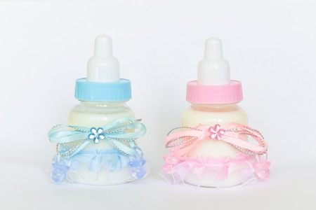 Baby bottle on white backgroundの写真素材