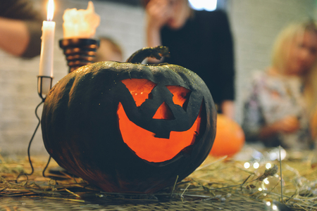 Master class Halloween decorative pumpkins made by handsの写真素材