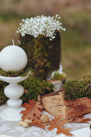 autumnal floristic decor. rustic wedding table settingの写真素材