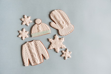 winter cookies, Christmas gingerbread in the form of clothes.の写真素材