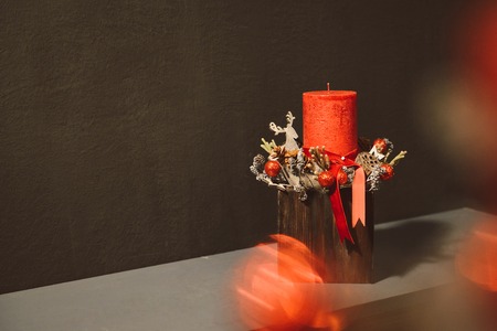 Christmas floral composition. a New Years bouquet with candlesの写真素材