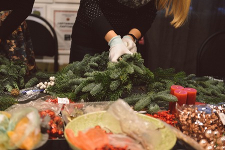 Manufacturer of Christmas decor with their own handsの写真素材