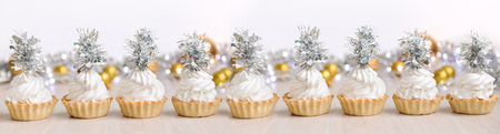Christmas cakes with decor, ideas for the new year, background