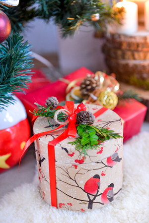boxes with Christmas gifts are under the tree New Yearの写真素材