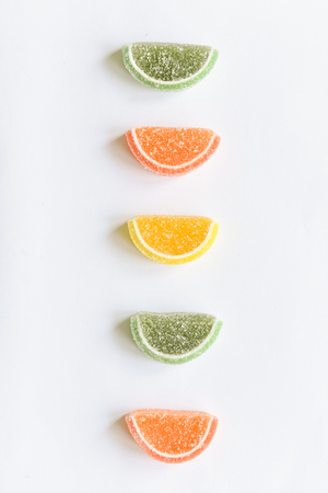 candy and jelly sweet close up, jelly candy flavor fruit, candy dessert colorful on sugarの写真素材