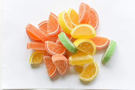 candy and jelly sweet close up, jelly candy flavor fruit, candy dessert colorful on sugarの写真素材