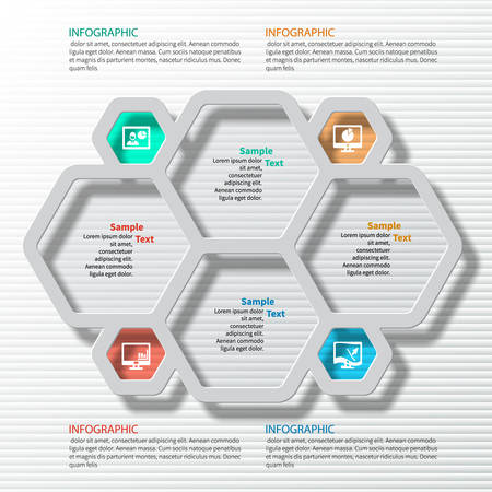 vector abstract 3d paper infographic hexagon elementsのイラスト素材