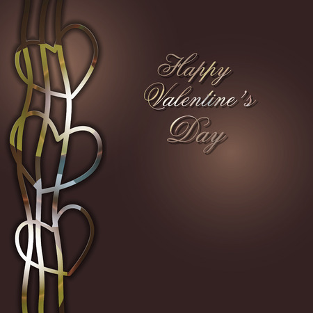 Valentines day card with heart shapes.Gold hearts on a brown design.Vector illustration.のイラスト素材