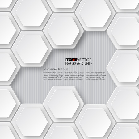 Paper white hexagons on a white with dropshadow.のイラスト素材