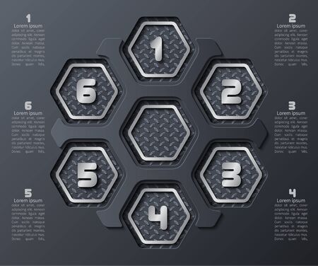 vector abstract 3d paper infographic elements.Hexagon infographics.Honeycomb design.Dark infographicsのイラスト素材