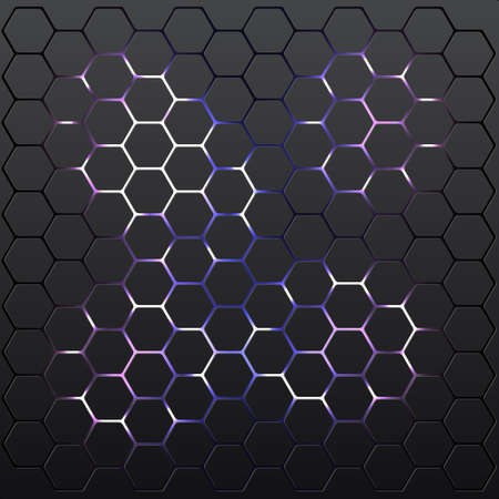 Abstract 3D Paper dark black background of hexagon with neon light