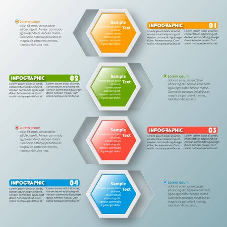 Abstract 3d infographic elements with 4 colored hexagons.のイラスト素材
