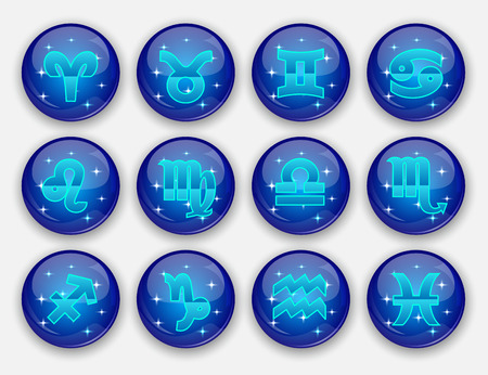 Horoscope set: Leo, Virgo, Scorpio, Libra, Aquarius, Sagitarius, Pisces, Capricorn, Taurus, Aries, Gemini, Cancer.Set of horoscope symbols, astrology icons collection.のイラスト素材