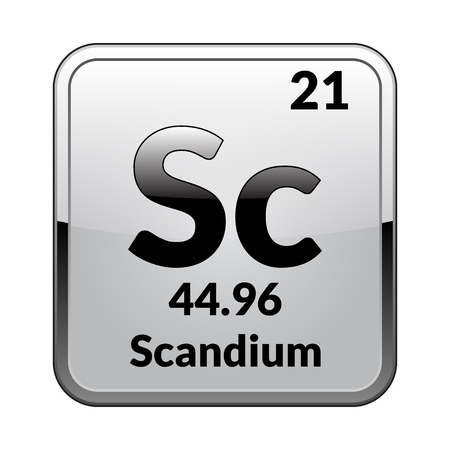 Scandium symbol.Chemical element of the periodic table on a glossy white background in a silver frame.Vector illustration.のイラスト素材