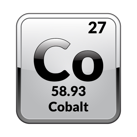 Cobalt symbol.Chemical element of the periodic table on a glossy white background in a silver frame.Vector illustration.のイラスト素材