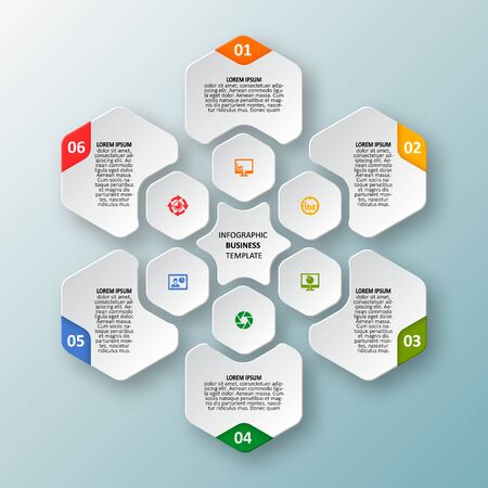 vector abstract 3d paper infographic elements.Hexagon infographics.Honeycomb designのイラスト素材