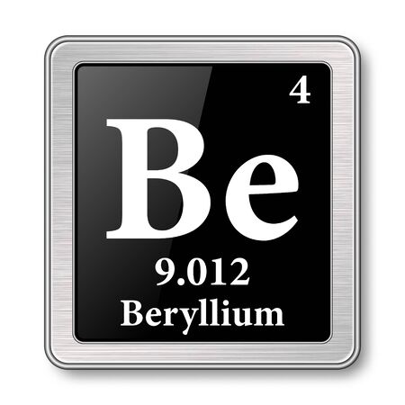 Beryllium symbol.Chemical element of the periodic table on a glossy black background in a silver frame.Vector illustration.のイラスト素材