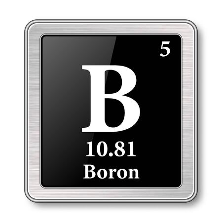 Boron symbol.Chemical element of the periodic table on a glossy black background in a silver frame.Vector illustration.のイラスト素材