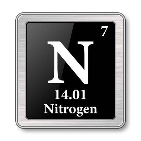 Nitrogen symbol.Chemical element of the periodic table on a glossy black background in a silver frame.Vector illustration.のイラスト素材